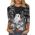 thumbnail image 2 of Virmaxy Womens 2024 Sex Fashion Casual Round Neck 3/4 Sleeve t-shirt Halloween Printed Fit Basic Tops t-shirt Shirt Long Sleeve Round Neck Tops/Shirts Dark Gray-1 M, 2 of 5