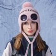thumbnail image 3 of Ski Goggle Beanie Hat for Women Ear Flap Thick Fleece Lined Knit Skull Cap Pompom Warm Winter Outdoor Hats, 3 of 7