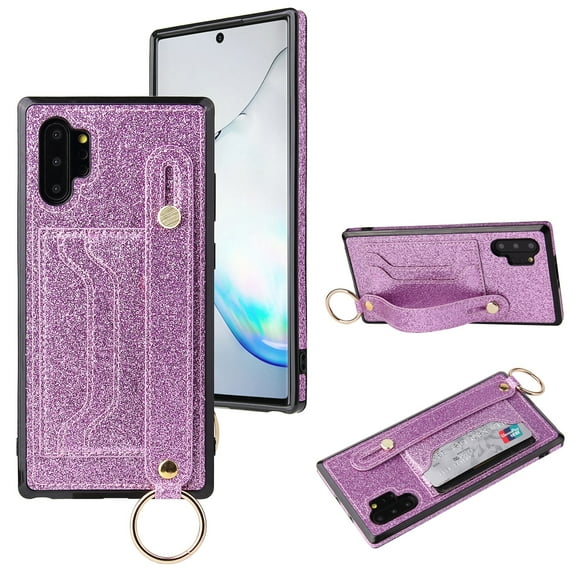 For Samsung Galaxy Note 10 Pro Glitter Powder PU+TPU Shockproof Protective Case with Holder & Card