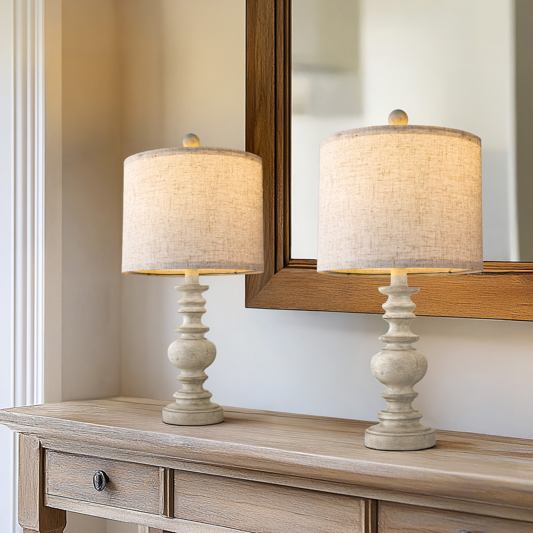 Oneach 20" Resin Table Lamps Set of 2, Farmhouse Bedside