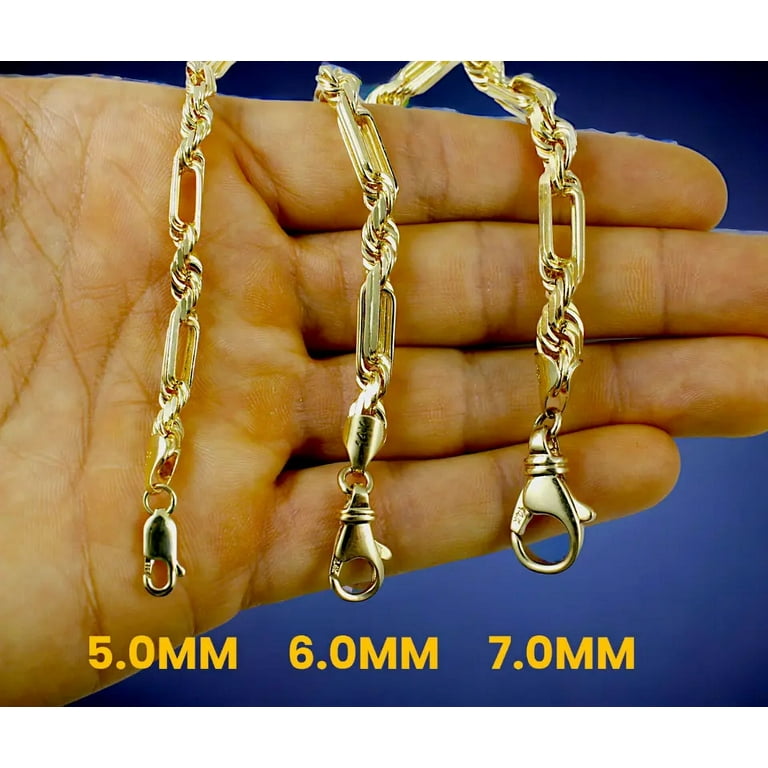 14K Yellow Gold SOLID Milano Figaro Rope Chain Necklace Diamond