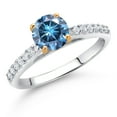 thumbnail image 2 of Gem Stone King 10K White Gold Persian Blue Moissanite and White Lab Grown Diamond Engagement Ring for Women (0.98 Cttw, Round 6MM, Gemstone, Size 8), 2 of 4
