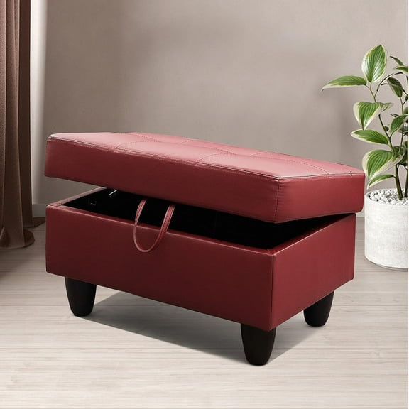 28.5'' Ottoman with Storage, Storage Ottoman Foot Rest for Living Room,Faux Leather Storage Ottoman,Red