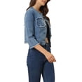 thumbnail image 4 of INSPIRE CHIC Veste Courte en Denim pour Femme à Col Rond Manches 3/4 Veste en Jean Décontractée Effilochée Bleu m, 4 of 5