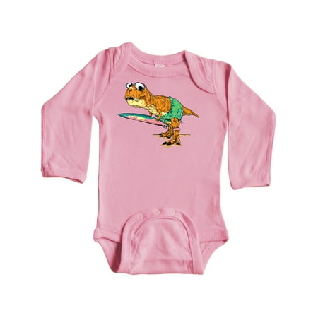 

Inktastic Tyrannosaurus Rex with Surf Board Gift Baby Boy or Baby Girl Long Sleeve Bodysuit