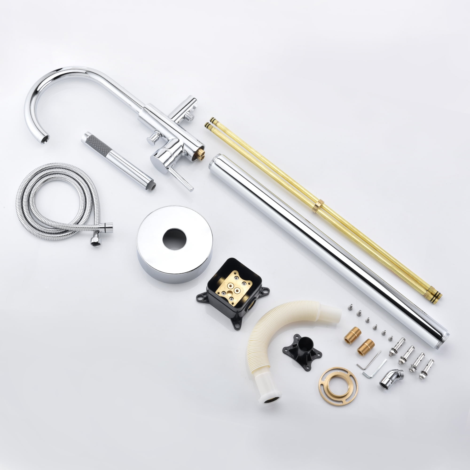 sumerain Freestanding Tub Filler Floor Mounted Tub Faucet Chrome, Modular Solid Brass Concealed Box Design, High Flow Rate