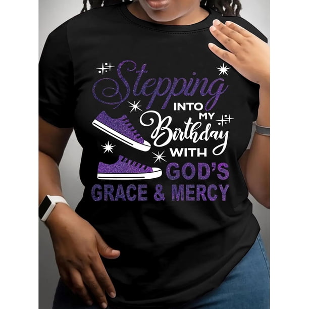 Birthday Print T-shirt, Short Sleeve Crew Neck Casual Top For Summer & Spring, Women's Clothing Tee For Adult, Men, Women, Teen, Teenager, Adolescent, Youth