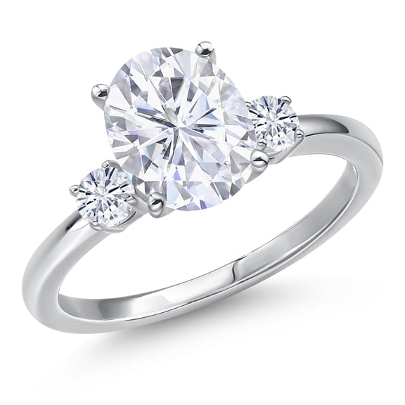 Gem Stone King 14K White Gold White Moissanite Engagement Ring for Women | 3.20 Cttw | Oval 10X8MM | Gemstone Birthstone | Size 5