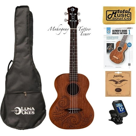 Luna Mahogany Series Tattoo Tenor Ukulele w/ Gigbag,Tuner,Strings,Book & PC, UKE TTN MAH COMPBK