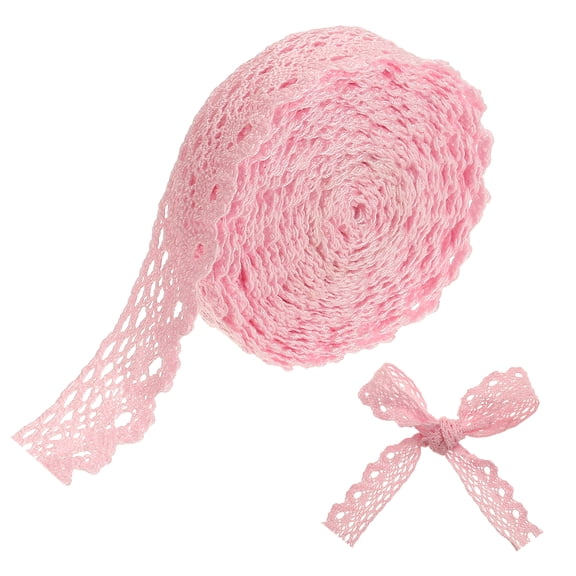 Uxcell 5 Yards Pink Lace Trim, 1 Inch Wide Vintage Floral Fabric Lace Ribbon by the Roll for DIY Handicrafts Wedding Decorating Sewing Bouquet Hair Bow Making Gift Wrapping