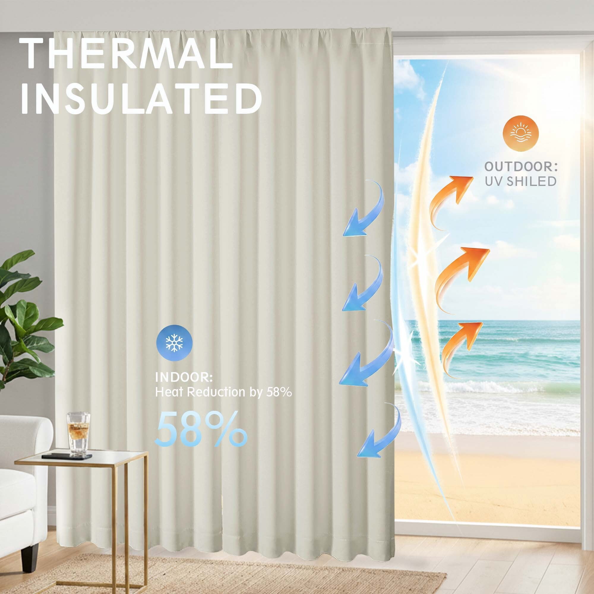 Chyhomenyc Natural Curtains 84 Inches Long, Light Filtering Thermal Insulated Energy Saving Neutral Solid Soft Privacy Rod Pocket Window Curtains for Living Room Bedroom, Each 40Wx84L Inch, 2 Panels