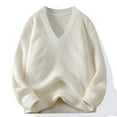 thumbnail image 2 of hotojiny Men's Knit Sweater Comfortable Soft V-Neck Fall Top Big and Tall Mens Solid Color Loose Fit Fashion Pullover, 2 of 5