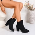 thumbnail image 4 of Women's Retro Suede Ankle Boots Almond Toe Chunky Block Heel Back Zipper Short Booties for Business Work, 4 of 8