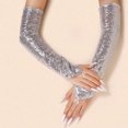 thumbnail image 2 of QTSHPN Womens Glove Long Sleeve Fingerless Sequins Reflective Details Stage Performance Party Retro Carnival Fashion Silver One Size, 2 of 4