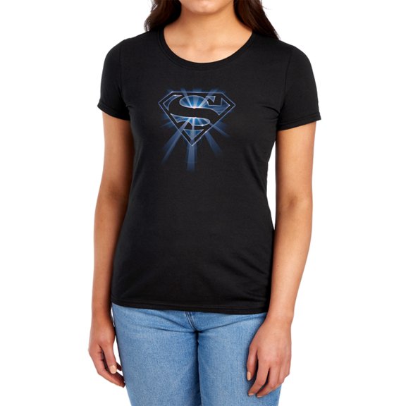 Superman Glowing Shield Women's T Shirt, Black, Small