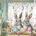 thumbnail image 5 of Spring Easter Bunny Shower Curtain, Cute Rabbits Eggs Floral Plant Flower Shower Curtain Set for Bathroom, Colorful Spring Holiday Fabric Bathtubs Decor with Hooks 69X70IN, 5 of 5