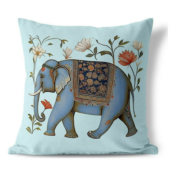 Jewel Elephant Throw Pillow in Blue 20 x 20 with removable cover