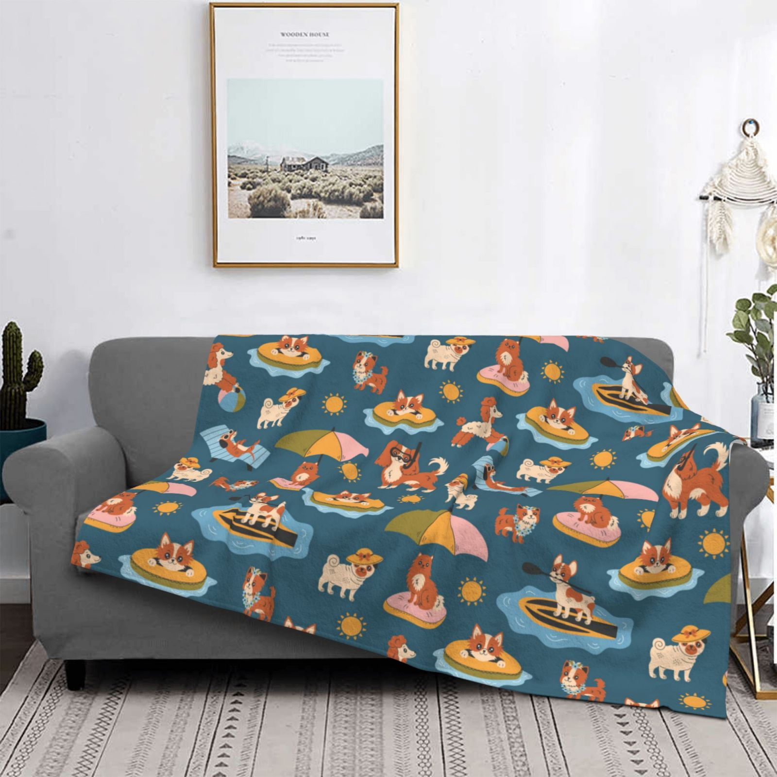 Throw Blanket for Couch - Beach Dog Soft Comfy Lightweight Cozy Warm Throw Blanket, Fuzzy Plush Flannel Blanket & Throws for Sofa and Bed All Season