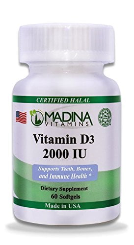 Madina Vitamins Vitamin D3 2000 Iu Softgels Maintains Healthy Vitamin D Levels 60 Softgels Daily Supplement Made In Usa Halal Vitamins