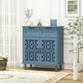 thumbnail image 6 of Vastcury 31.5" Retro 2 Door Cabinet with 2 Drawers, Hollow Carved Sideboard with Adjustable Shelves for Living Room, Blue, 6 of 10