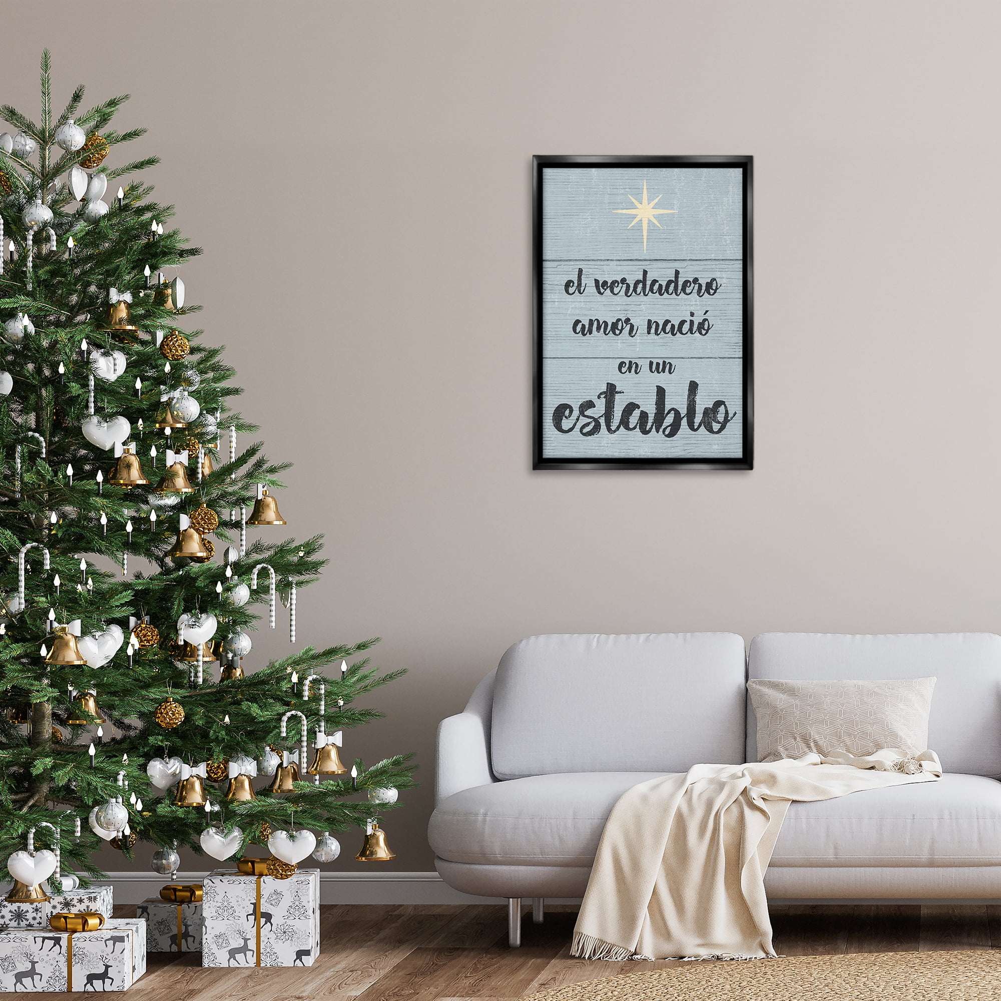 Stupell Industries Amor Verdadero en un Establo Holiday Painting Black Floater Framed Art Print Wall Art, 21 x 31