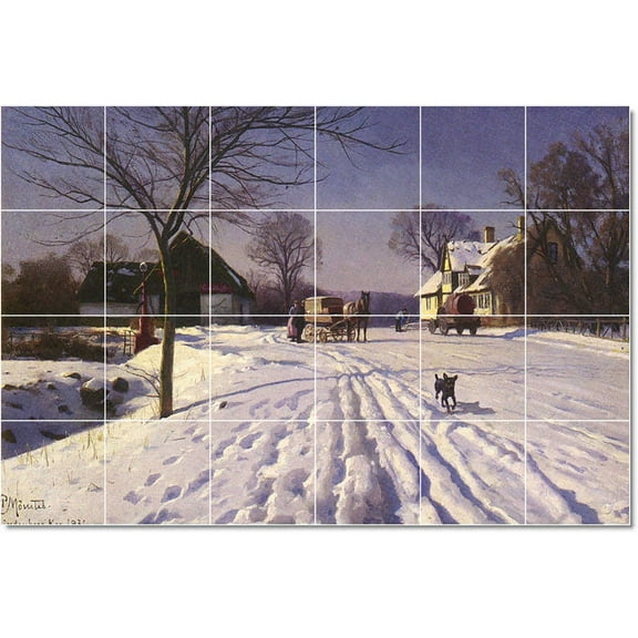 Ceramic Tile Mural-Peder Mork Monsted Village Painting 102. 25.5" w x 17" h using (24) 4.25 x 4.25 ceramic tiles
