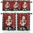 thumbnail image 4 of Funny Chef with Kitchenware on Red Rod Pocket Window Curtain, 3pcs Tier Valance Set Black White Check Border Kitchen Privacy Printed Short Curtain Valances for Bedroom Bathroom Living Room, 4 of 6
