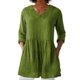 thumbnail image 2 of Green Womens Tops Women's Fashionable and Casual Solid Color Cotton Linen Doll Collar Long Sleeve Loose Top T Shirt Shirts for Women, 2 of 6