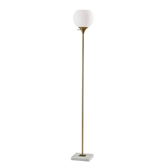 Fiona Torchiere Floor Lamp a White Marble base and Antique Brass Metal