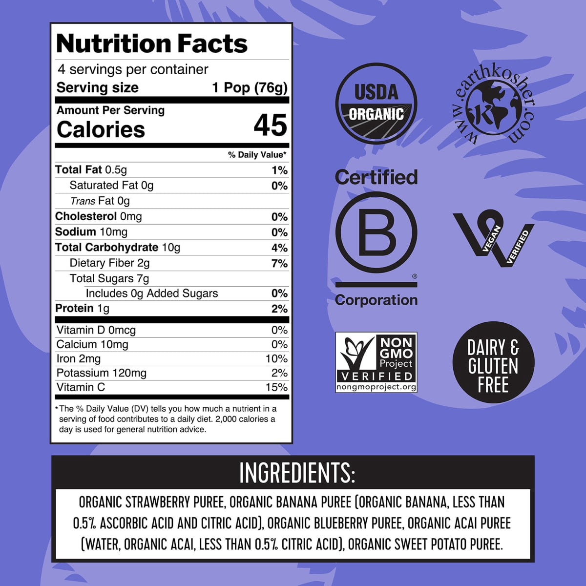 (3 pack) Pitaya Foods Acai & Blueberry Frozen Smoothie Pops, 3 fl oz, 4 Count