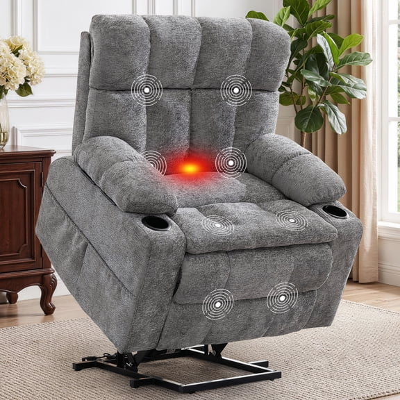 Korser Oversized Dual Motor Power Lift Recliner for Elderly with Adjustable Headrest,Massage Recliner Chair with USB Ports & Type C Electric Lift Chair with Storebox Cupholder for Living Room,Grey
