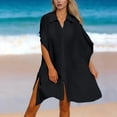 thumbnail image 2 of Plus Size Swim Suit Coverup for Women 3/4 Sleeve Beachwear Bikini Coverups Button Down Oversized Cover Up Shirt Black, One Size, 2 of 5