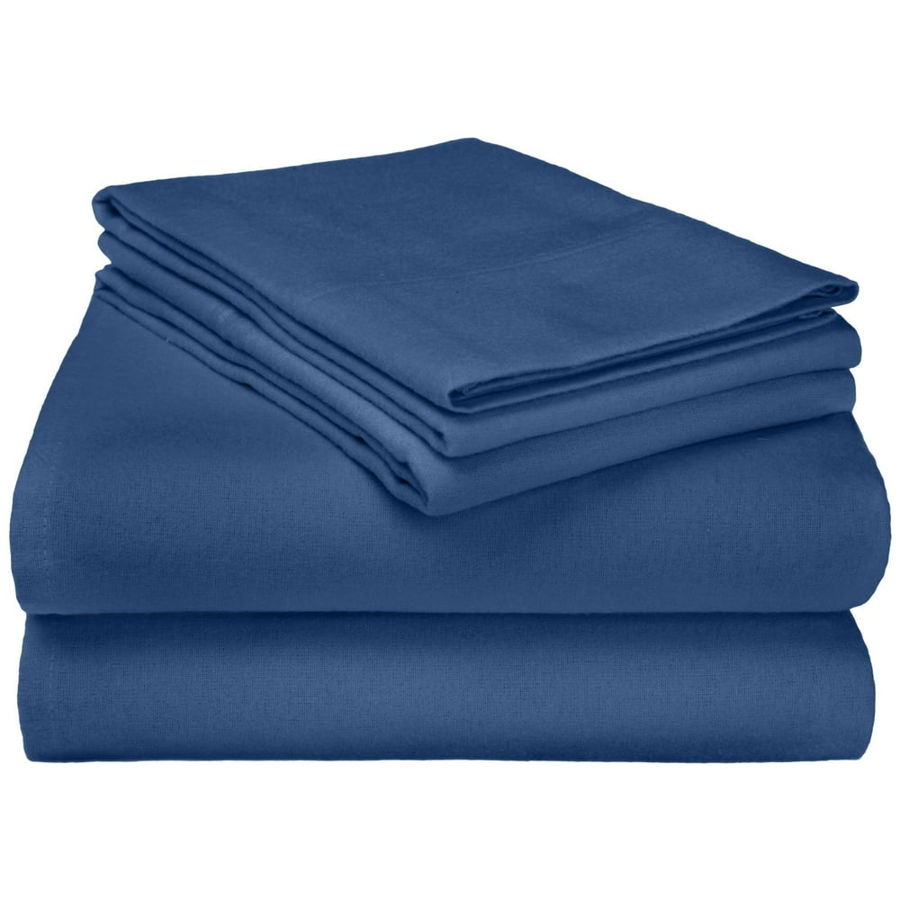 Flannel 100% Cotton Winter Favorite Deep Pocket Solid Sheet Set Navy