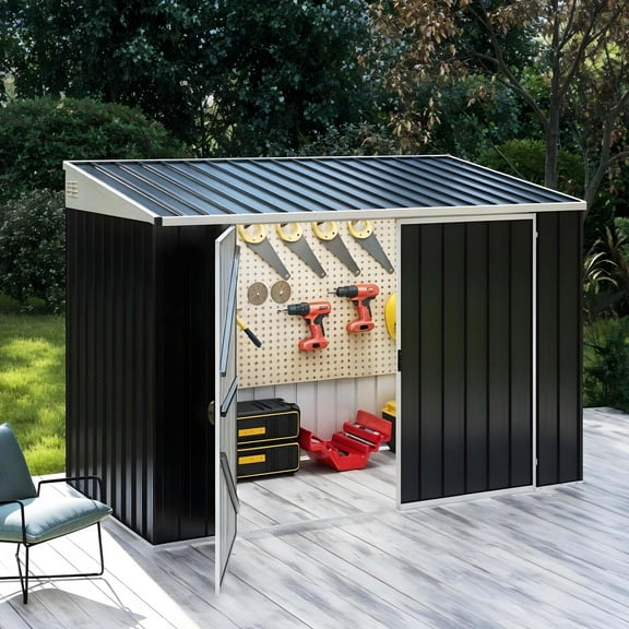 Uforic Oversized Storage Metal Shed with Lockable Doors & Sloped Roof for Outdoor, Dark Grey & White