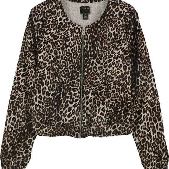 GUESS Womens Collarless Bomber Jacket, Brown, Small