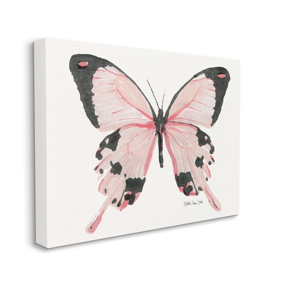 Stupell Industries Soft Pink Butterfly With Splatter Patterned Wings Animals & Insects Painting Gallery Wrapped Canvas Print Wall Art, 36 x 48