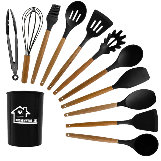 Juego de utensilios de cocina, 12 piezas de utensilios de cocina avanzados resistentes al calor, accesorios de cocina, herramientas de cocina antiadherentes, herramienta de cocina, sin BPA (negro) TUNC Sencillez