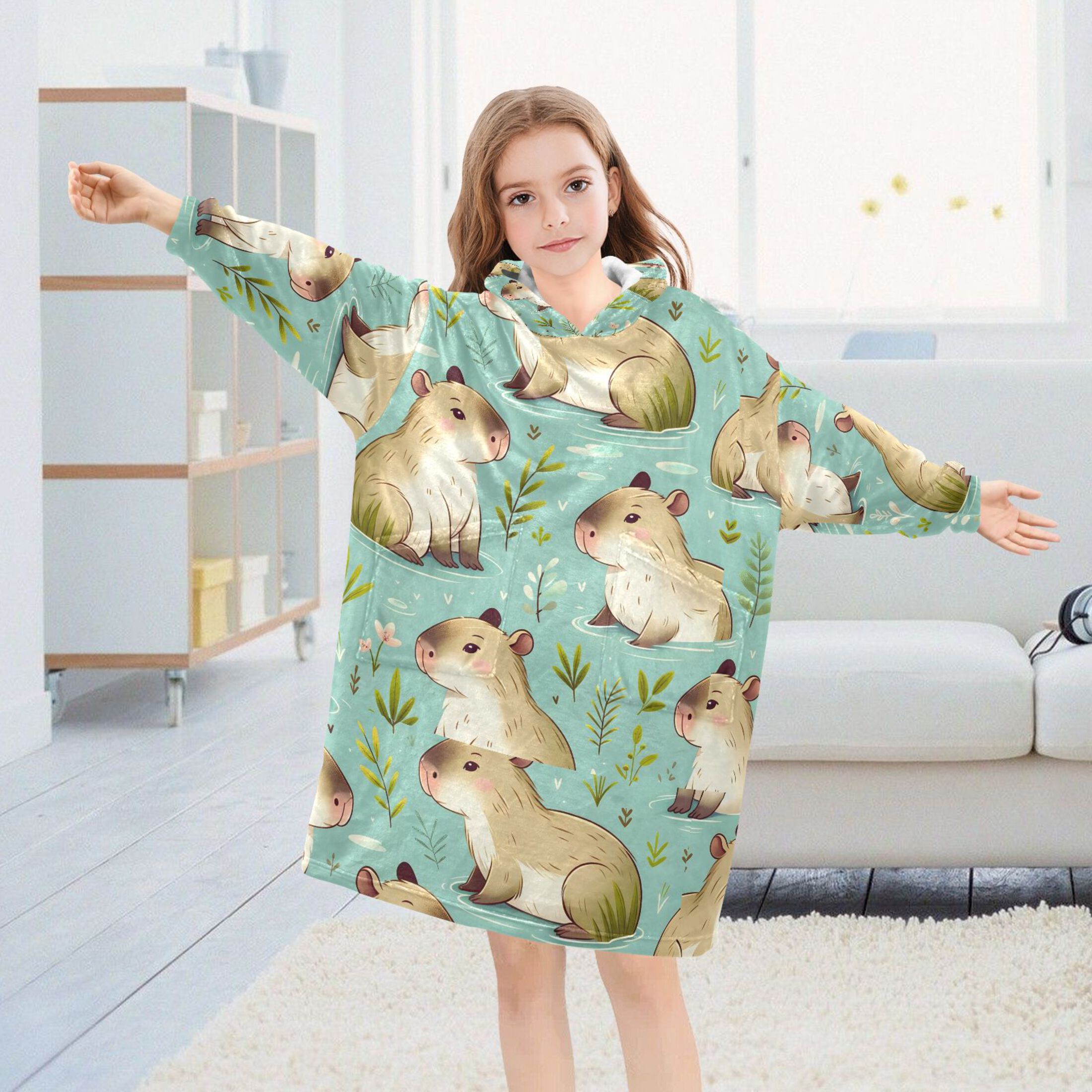 joogoo Blanket Hoodie for Capybara Cute Oversize Sweatshirt 3-14 YR L