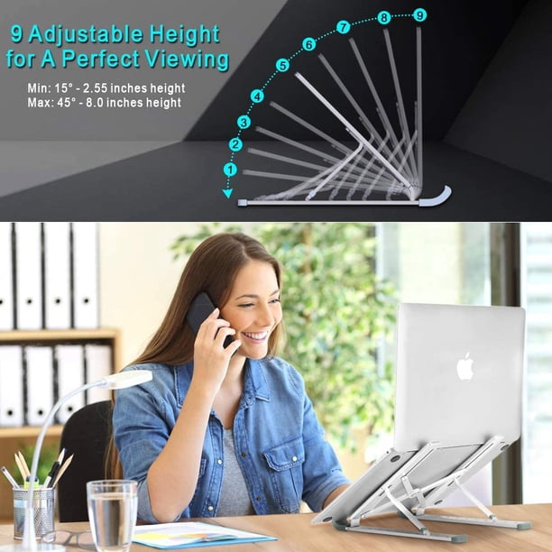 Soporte para Laptop, Soporte para Laptop Ajustable de 9 Niveles, Refrigerador de Aluminio Ventilado Compatible con MacBook, Dell, Lenovo, HP, Otras Laptops Tablets 10” - 15.6” Adepaton QH-205