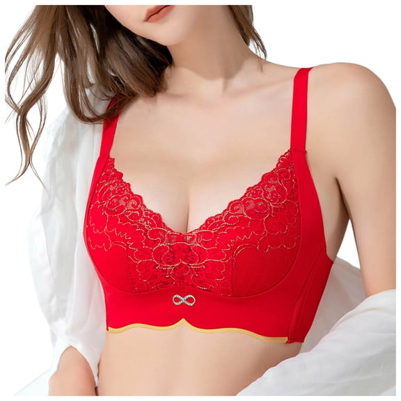 MDUKONU Women’s Bras Wireless Jelly Bras for Women No Underwire with Support Red 80AB