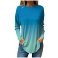 thumbnail image 2 of Blue Long Sleeve Shirts for Womens Blouses Dressy Casual Fall Hippie Tshirts Shirts Long Sleeve Cute Tops Floral Tunics Tops Crew Neck Sweatshirts Fashion Clothing, 2 of 5