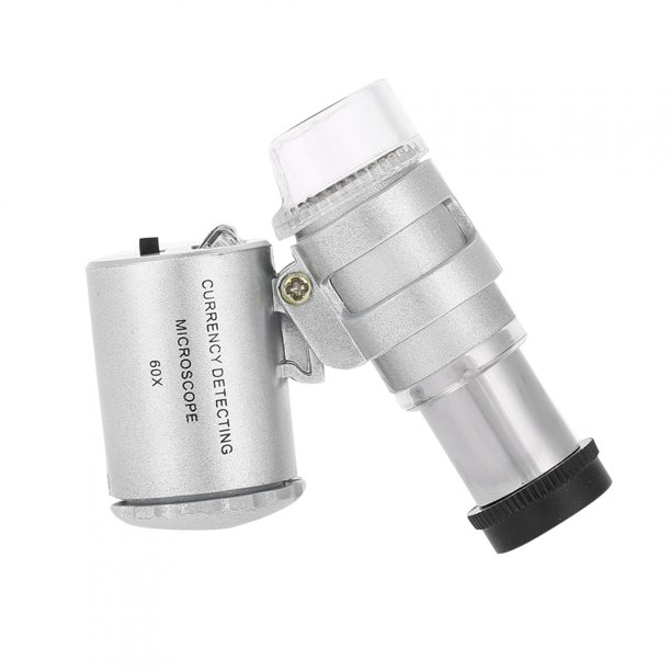 Mini Microscopio de 60x Lupa de Bolsillo Lupa Con Luz LED, Zoom de 60x, Ángulo Ajustable, Examen en Profundidad, Luz UV, Portátil