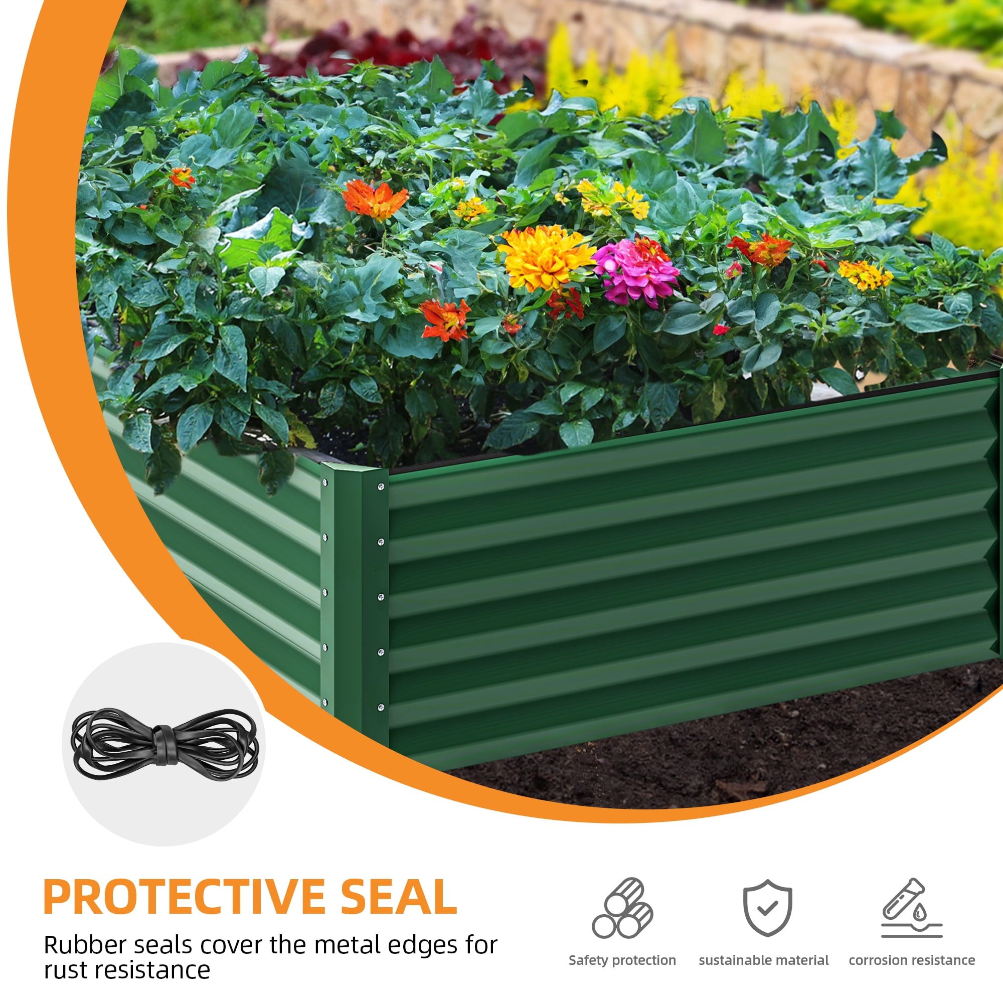 Uforic 2 Pack 8ftx4ftx1.5ft Large Raised Garden Bed Kit,Outdoor Galvanized Metal Patio Planter Box with Safety Rubber & Gloves, for Vegetables Flowers,Green