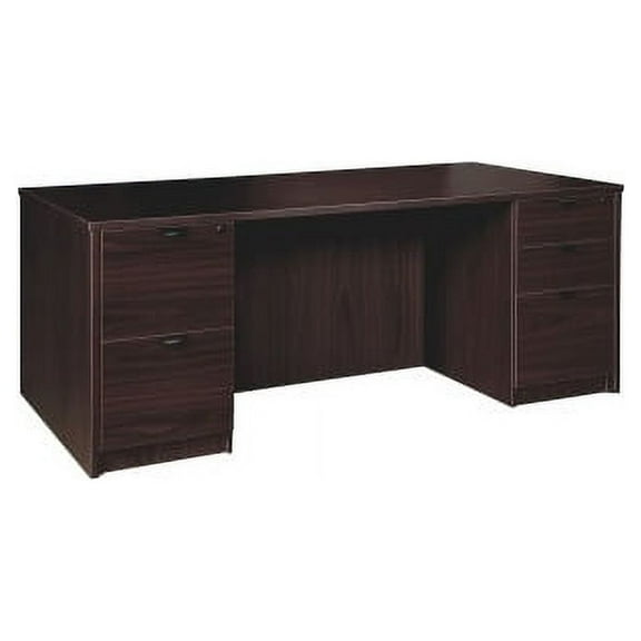 Lorell Prominence 2.0 Espresso Laminate Double-Pedestal Desk - 5-Drawer 1" Top, 72" x 30" x 29" - 5 x File Drawer(s), Box Drawer(s) - Double Pedestal - Band Edge - Material: Particleboard - Finish: Es