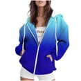 thumbnail image 2 of Front Zip Hoodies for Women Oversized Gradient Colorblock Hooded Zipper Sweatshirt Jacket Y2k Fall Coat Outerwear (L, Blue), 2 of 5