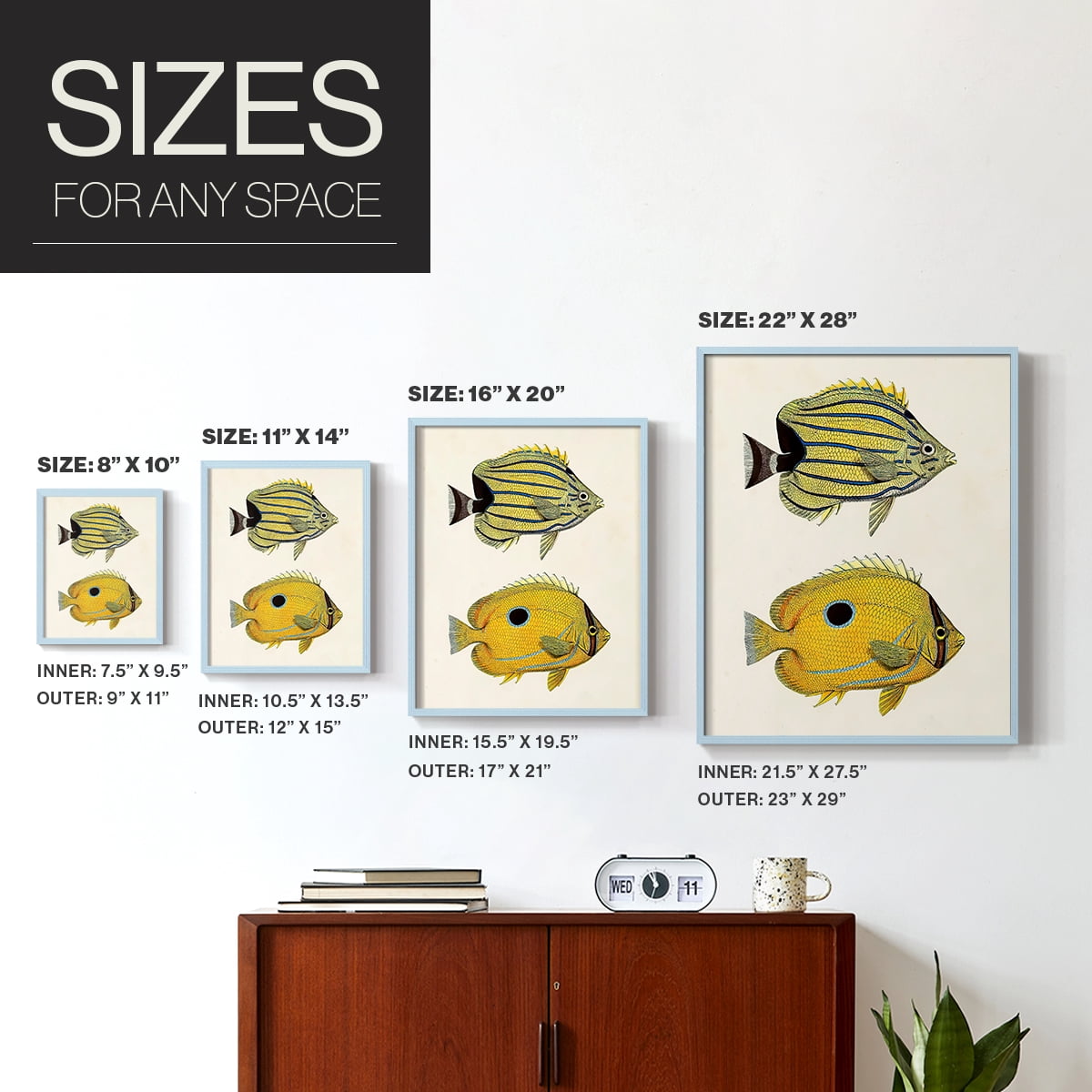 Yellow & Grey Fish III Framed Print - Solid Wood in Single Picture Frame Solid Wood 2 Framed Print