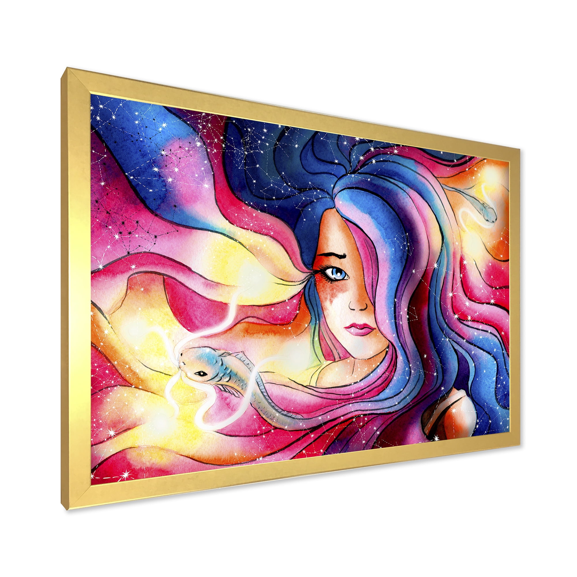 Designart 'The Girl Portrait With The Glowing Hair' Modern Framed Art Print