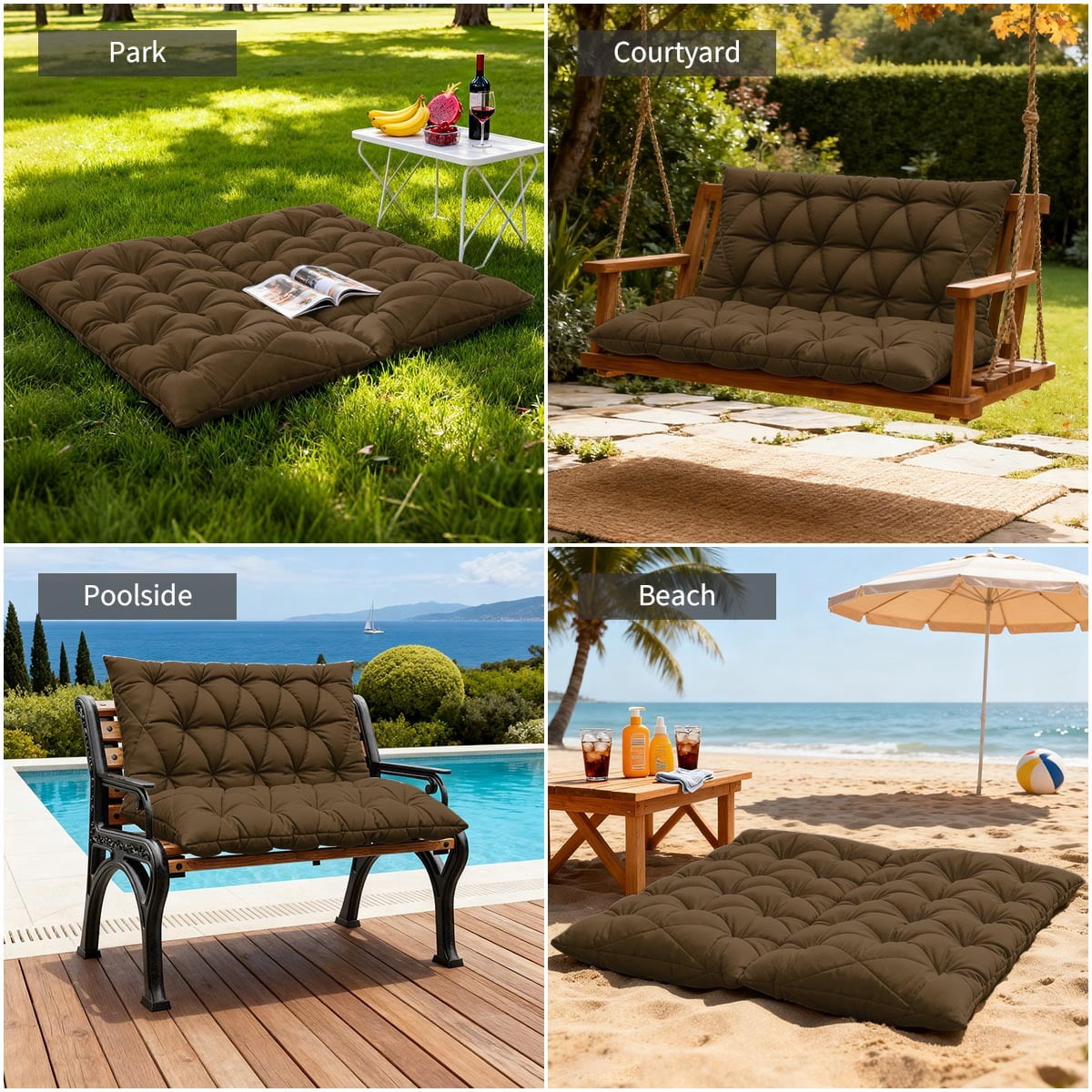 Pakunoda Porch Swing Cushions 47” X 40” X 5”, 2-3 Seater Bench Cushion with Backrest, Waterproof Replacement Outdoor Cushion with Tie, Chocolate