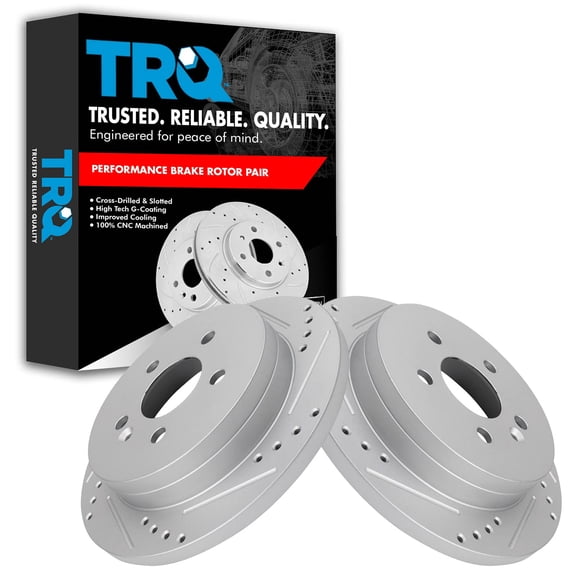 TRQ Rear Performance Brake Rotors Set Premium G-Coated Cross Drilled & Slotted Fits Select 1998-2003 Mercedes-Benz ML320 2003-2005 ML350 1999 ML430