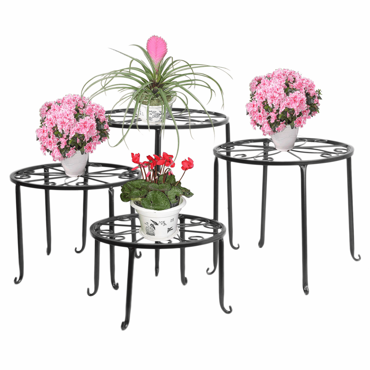 wangza Potted Plant Stand on Wheels Metal Flower Pot Rack Indoor Outdoor Heavy Duty Iron Potted Plant Stand Round Dolly Holder on Wheels Planter Trolley Casters